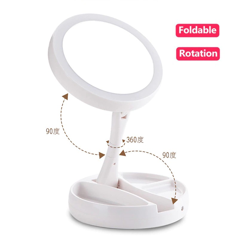 21 LEDs Lighted Folded 10X Magnifying Makeup Mirror USB  Desktop Double sided Cosmetic Touch-ups Luminous Folding Lamp Mirror (6)