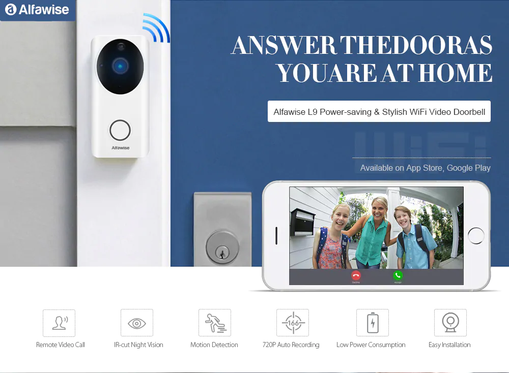 Alfawise L9 Wireless Intelligent WiFi Video Doorbell- White