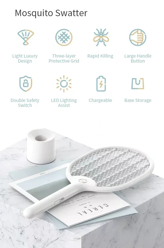 Xiaomi Mijia 3 Layers Mesh Electric Mosquito Swatter Electric Handheld Mosquito Killer Insect Fly Bug Mosquito Swatter Killer (7)