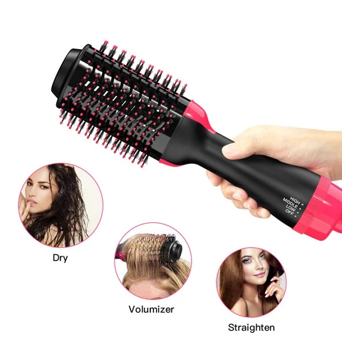 One Step Blow Dryer Brush Volumizer Negative Ions Professional Electric Hot Air Brush 2 in 1 Curler & Straightener Iron