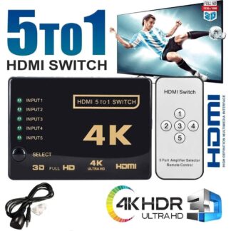 מפצל 4K HDMI + שלט רחוק ועינית ל-5 מכשירים