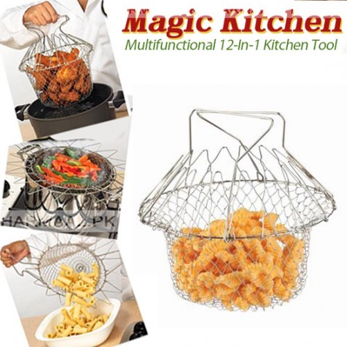 ⁦רשת טיגון סל הפלא Chef Basket לשטיפת מזון, לאידוי ירקות, לטיגון עמוק , הרתחת ביצים קשות ועוד!⁩ – תמונה ⁦2⁩