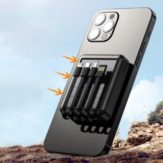 סוללת גיבוי סולארית 20000mAh עם תאורת לד ו-4 כבלים מובנים לטעינה בכל מקום
