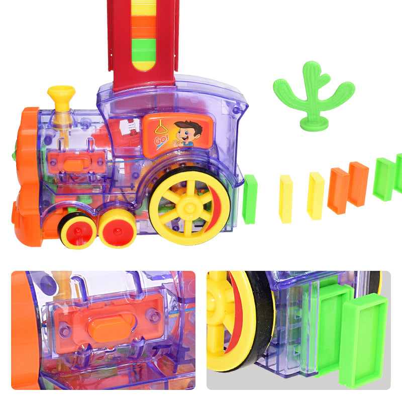 רכבת דומינו לילדים - ערכת משחק אוטומטית עם 60 אבני דומינו צבעוניות – תמונה 4