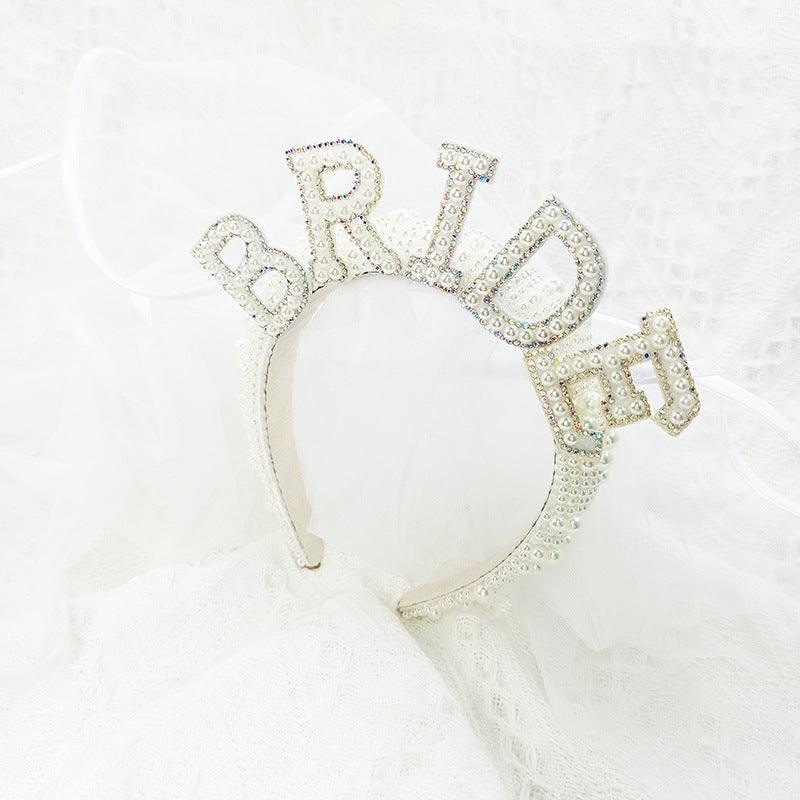 קשת פנינים לשיער לכלה במסיבת רווקות - עיצוב BRIDE אלגנטי ומיוחד – תמונה 6