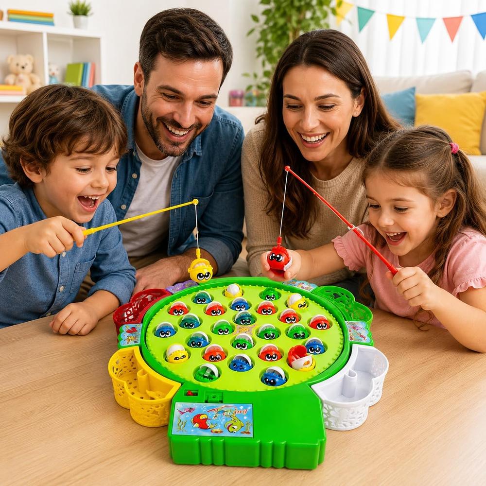 משחק דגים אינטראקטיבי לילדים עם 5 חכות דיג - בריכה מסתובבת למשפחה כולה