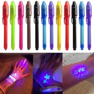 עטי דיו בלתי נראה עם פנס UV מובנה – חבילת 12 יחידות