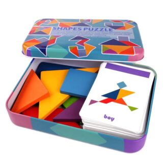 פאזל טנגרם מונטסורי מעץ עם 110 כרטיסי אתגר