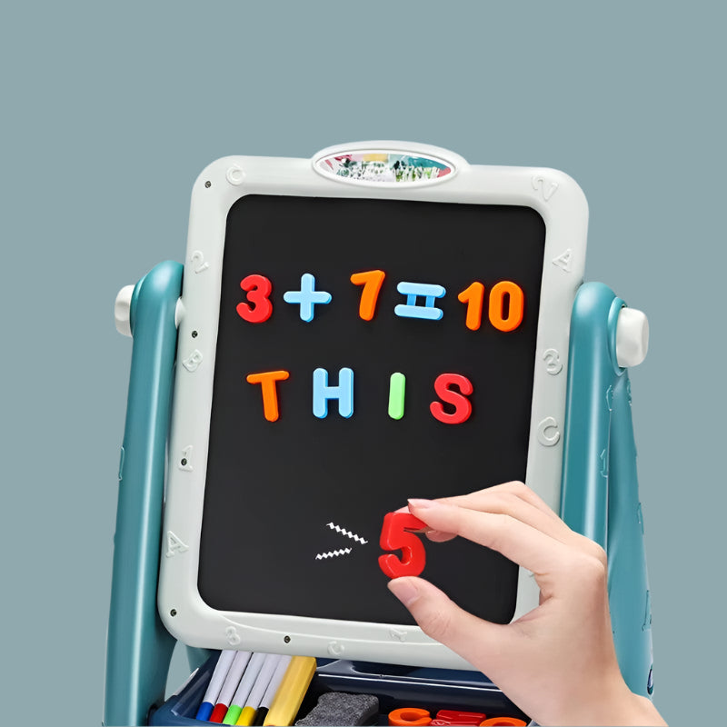 לוח ציור מגנטי לילדים דו צדדי עם לוח מחיק ומתקפל - כולל ערכת צביעה ומגנטים – תמונה 5