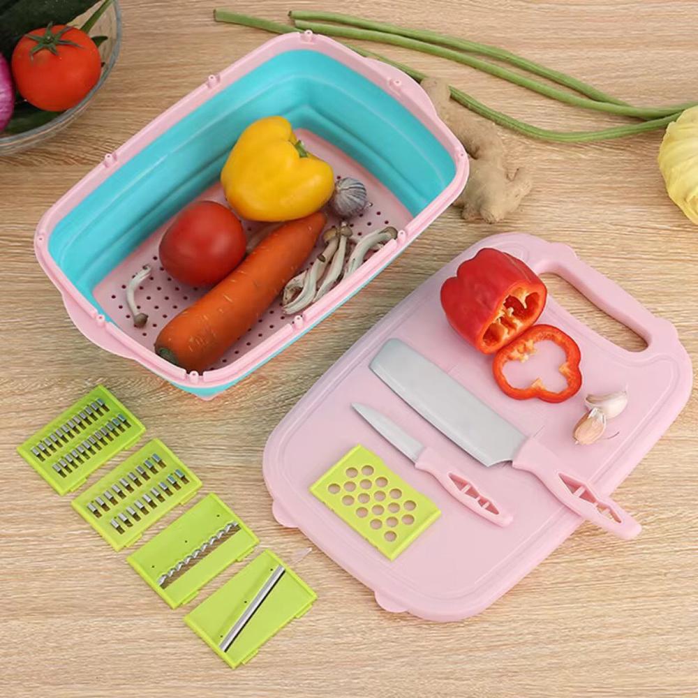 קרש חיתוך רב תכליתי 9 ב-1 עם קערה וסט מנדולינות לחיתוך וגירוד ירקות – תמונה 2