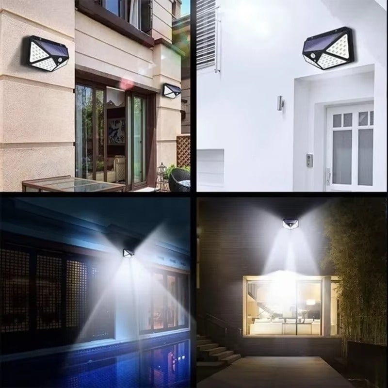 מנורת קיר סולארית עם 100 נורות LED וחיישן תנועה IP65 – תמונה 2