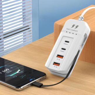 מטען קיר 4 יציאות לטעינה מהירה USB ו-Type-C 66W