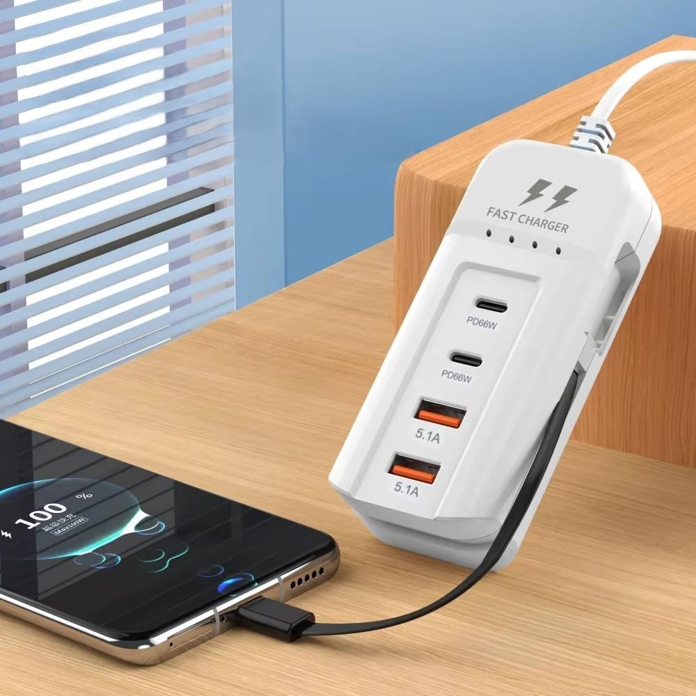 מטען קיר 4 יציאות לטעינה מהירה USB ו-Type-C 66W