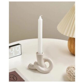 פמוט דקורטיבי בעיצוב קשר לנרות, קרמיקה לבנה-שנהב לעיצוב הבית
