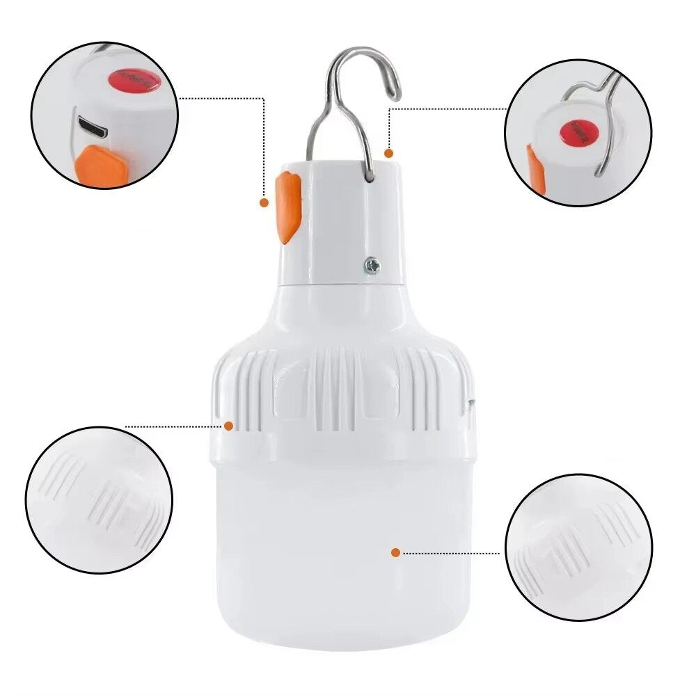 מנורת LED נטענת חזקה עם טעינת USB וו לתלייה – תמונה 6