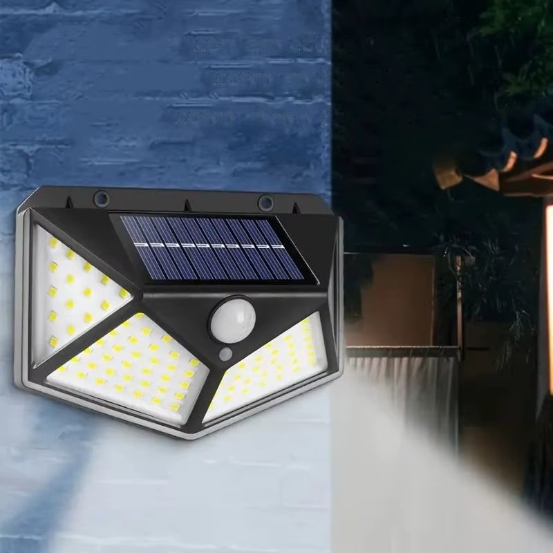 מנורת קיר סולארית עם 100 נורות LED וחיישן תנועה IP65 – תמונה 4