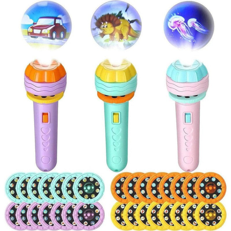 פנס מקרן שקופיות לילדים עם תמונות בעלי חיים מתחלפות
