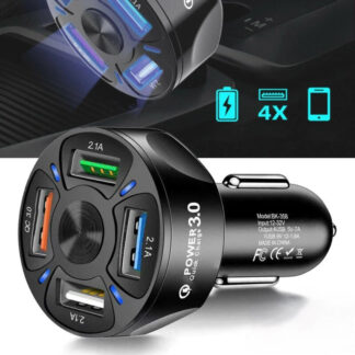 שקע USB לרכב 4 יציאות עם טעינה מהירה QC3.0 ומגן מתח יתר