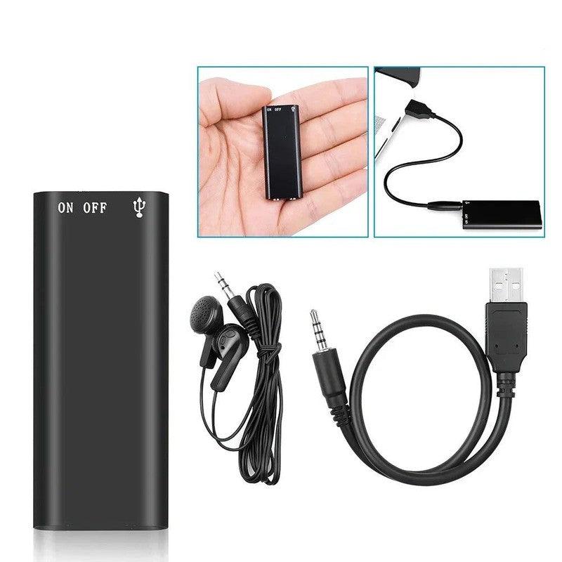 מכשיר הקלטה זעיר נטען USB עם זיכרון 8GB ואוזניות כלולות - דיסקרטי וקומפקטי