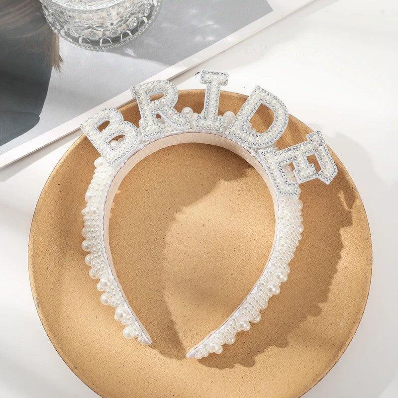 קשת פנינים לשיער לכלה במסיבת רווקות - עיצוב BRIDE אלגנטי ומיוחד – תמונה 4