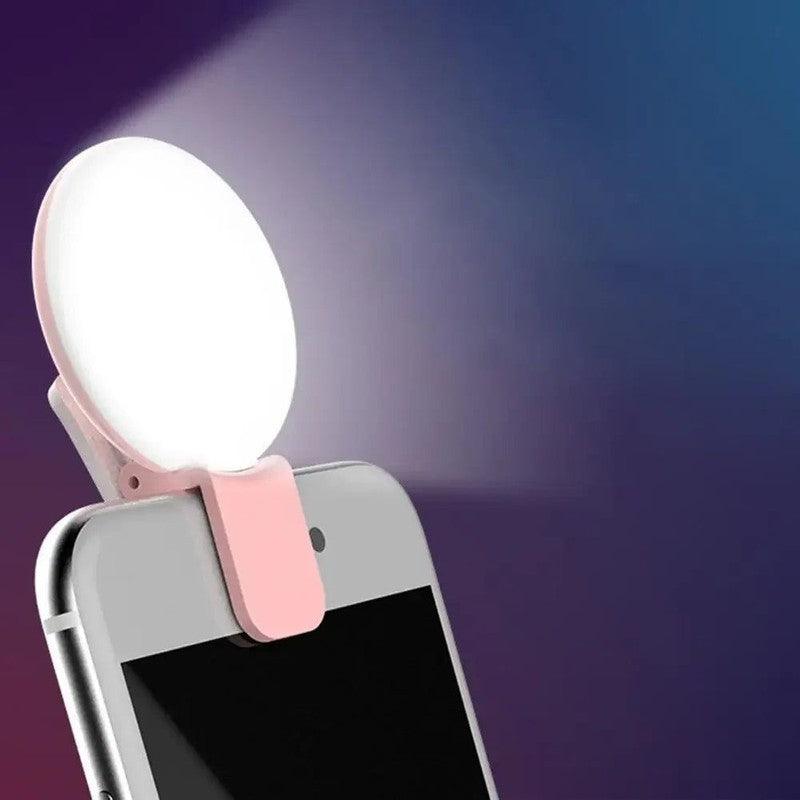 רינג לייט לסלפי מקצועי עם קליפס - תאורת LED נטענת לסמארטפון – תמונה 2