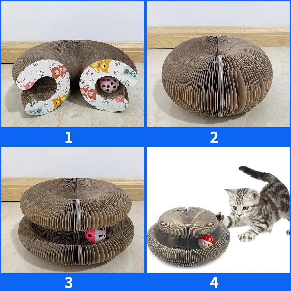 משטח גירוד לחתול מתקפל עם כדור משחק ופעמון – תמונה 6