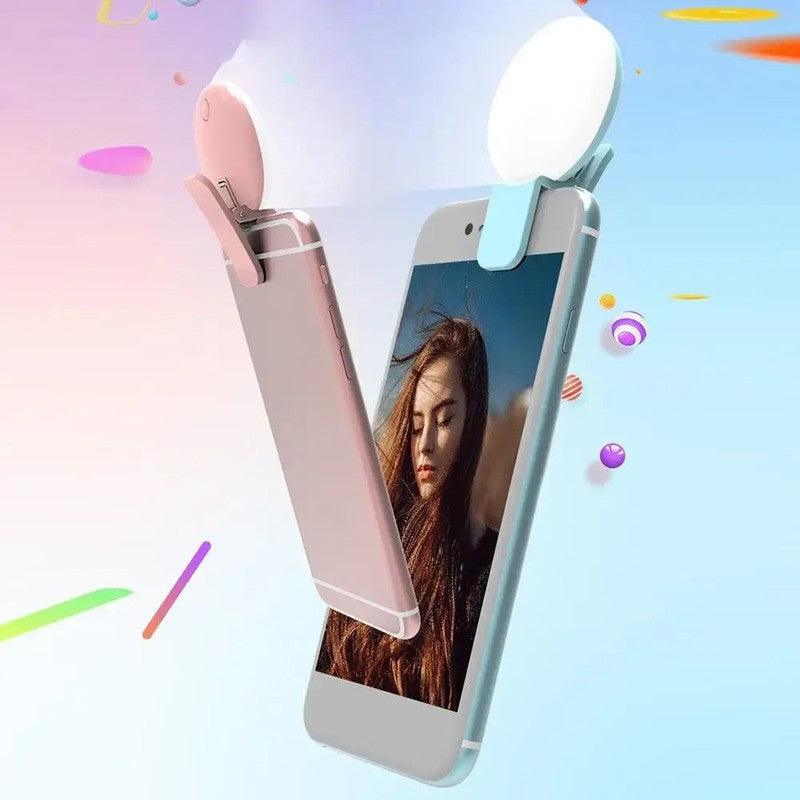 רינג לייט לסלפי מקצועי עם קליפס - תאורת LED נטענת לסמארטפון