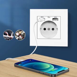 שקע חשמל משולב USB עם 2 יציאות לטעינה ישירה מהקיר