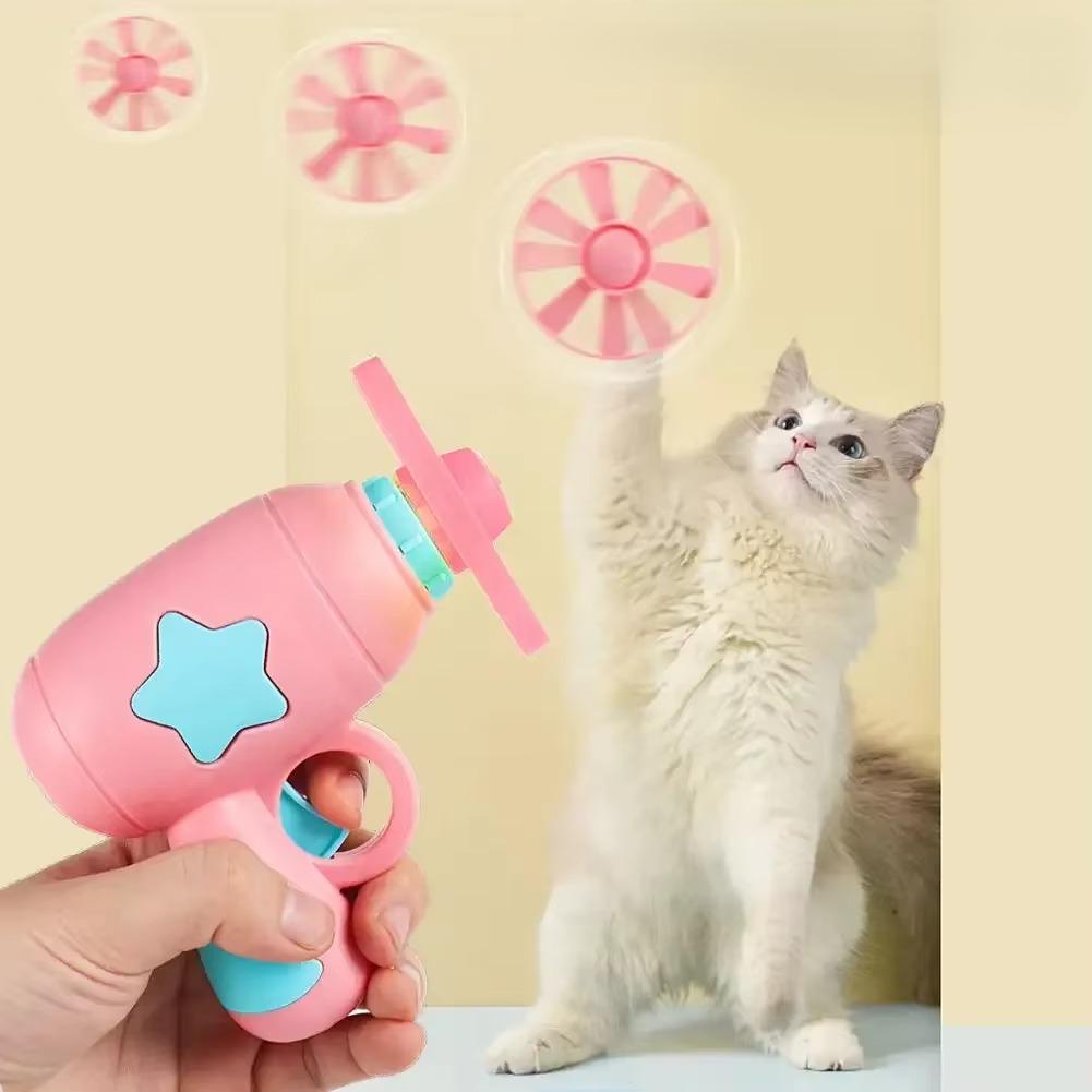 צעצוע דיסק מעופף לחתולים עם אקדח ו־4 דיסקיות צבעוניות – תמונה 3