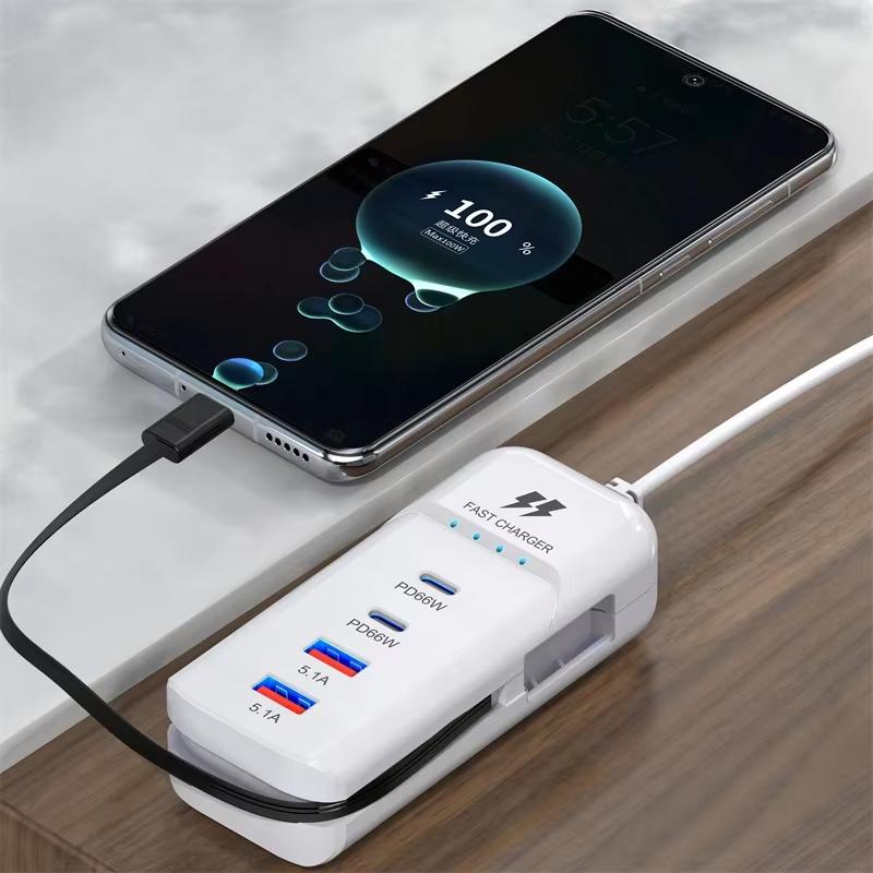 מטען קיר 4 יציאות לטעינה מהירה USB ו-Type-C 66W – תמונה 3