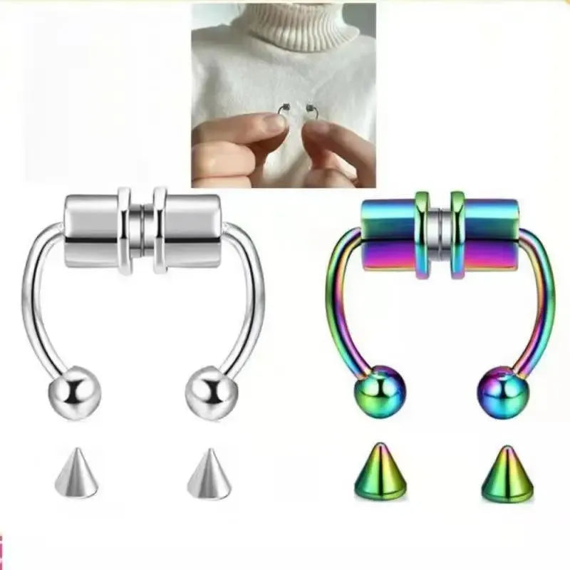 עגיל פירסינג מגנטי לאף - סט 5 יחידות בצבעים שונים ללא ניקוב, נוח ובטוח לשימוש יומיומי – תמונה 2