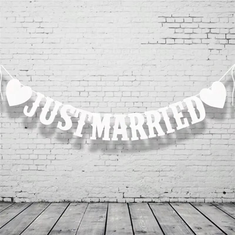 שלט לרכב חתונה חתן וכלה בעיצוב Just Married לבן – תמונה 6