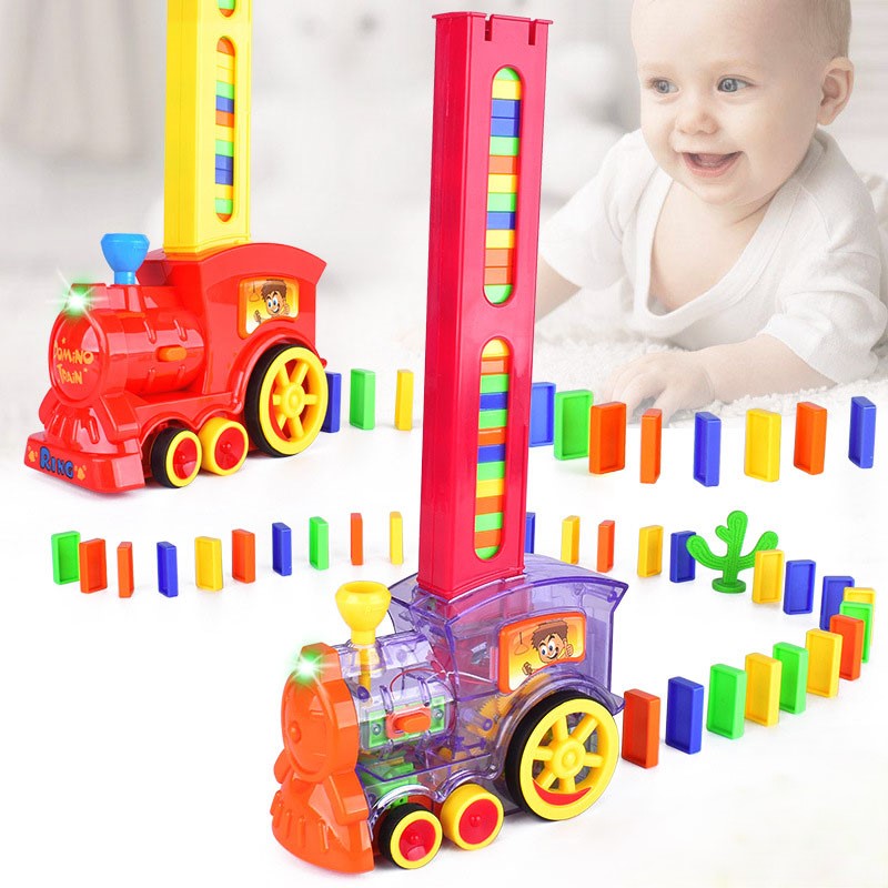 רכבת דומינו לילדים - ערכת משחק אוטומטית עם 60 אבני דומינו צבעוניות