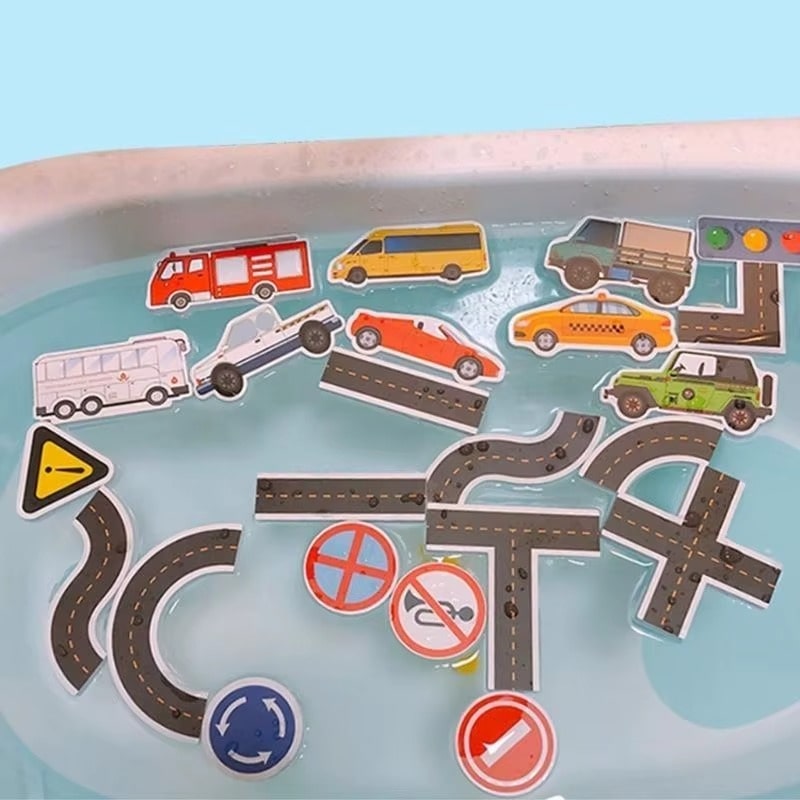 משחק בניית כביש באמבטיה לילדים עם 23 חלקי ספוג צפים – תמונה 5
