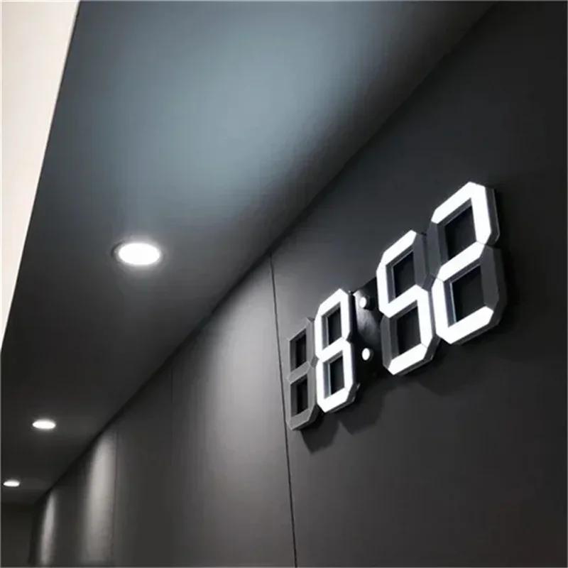 שעון קיר דיגיטלי תלת מימד 3D עם צג LED גדול, תאריך, טמפרטורה ושעון מעורר - לבית ולמשרד – תמונה 2