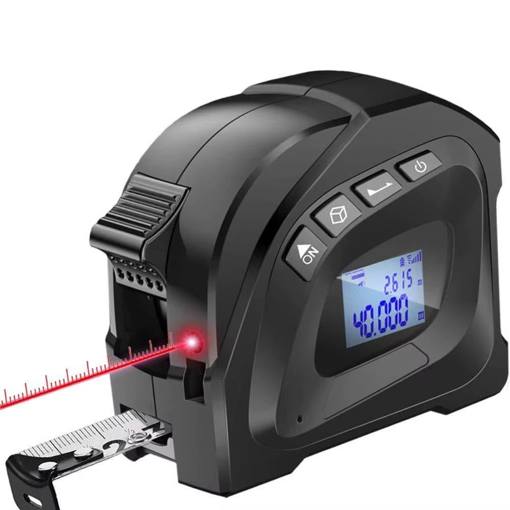 מטר לייזר דיגיטלי נטען עם סרט מדידה 2 ב-1, מסך LCD ותצוגה מוארת לעבודה מדויקת בחושך – תמונה 4