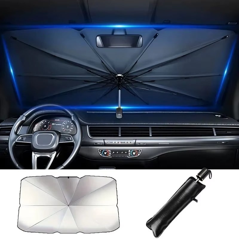 מגן שמש מטרייה לרכב מתקפל - בידוד תרמי וחסימת UV, התאמה אוניברסלית לכל דגמי הרכב – תמונה 4