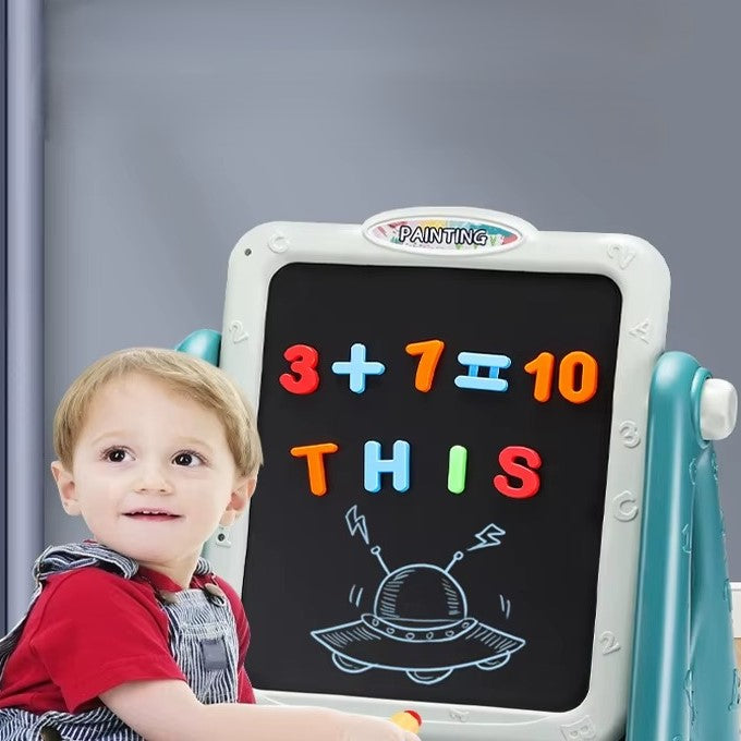 לוח ציור מגנטי לילדים דו צדדי עם לוח מחיק ומתקפל - כולל ערכת צביעה ומגנטים – תמונה 2