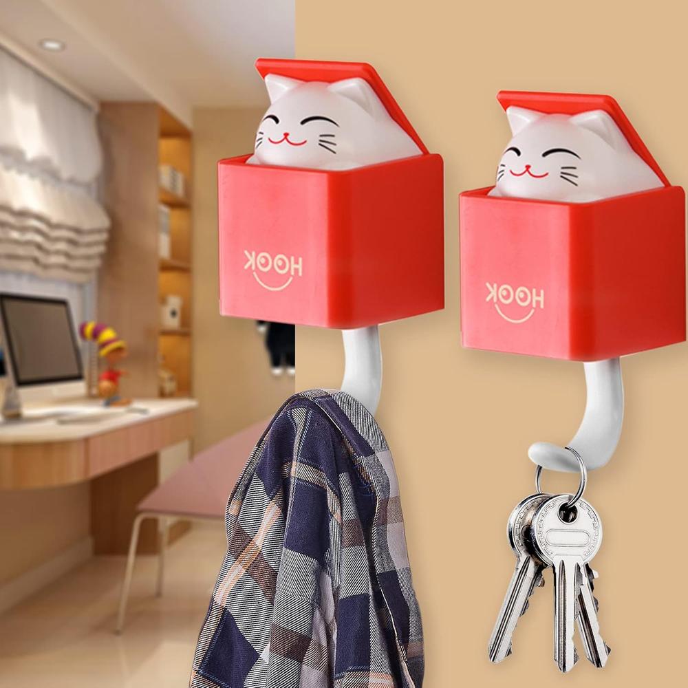 מתלה לתליית מפתחות בעיצוב חתול מציץ צבעוני ודקורטיבי – תמונה 2