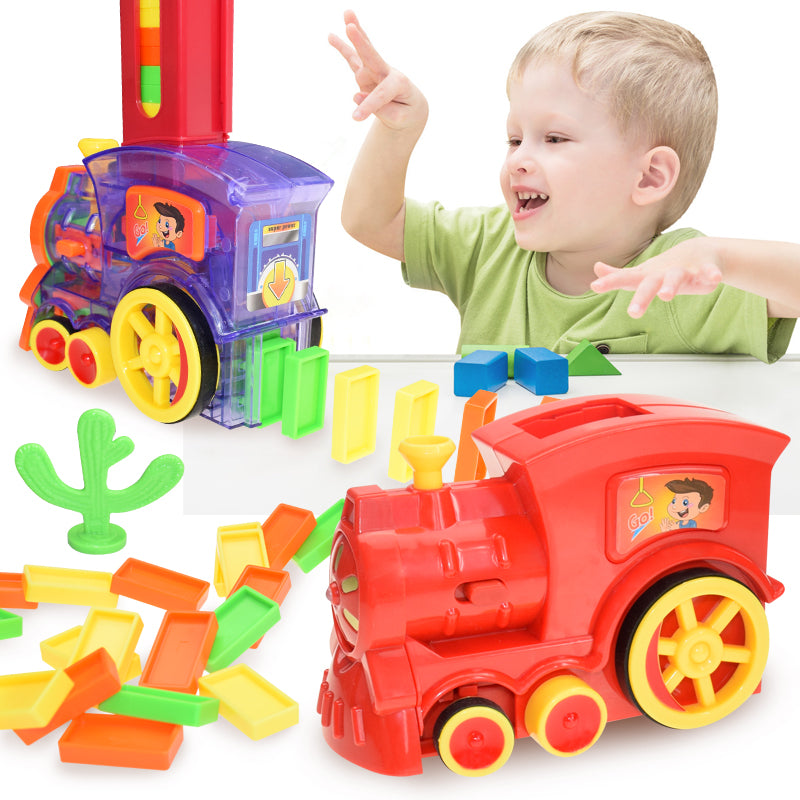 רכבת דומינו לילדים - ערכת משחק אוטומטית עם 60 אבני דומינו צבעוניות – תמונה 2