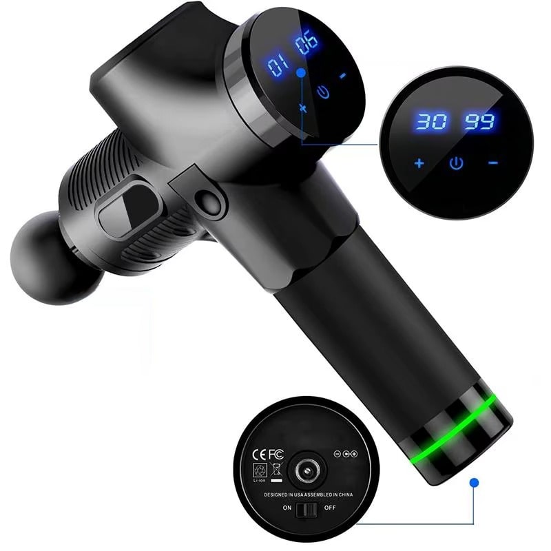 אקדח עיסוי שרירים מקצועי עם 6 מהירויות ו-4 ראשים – תמונה 5
