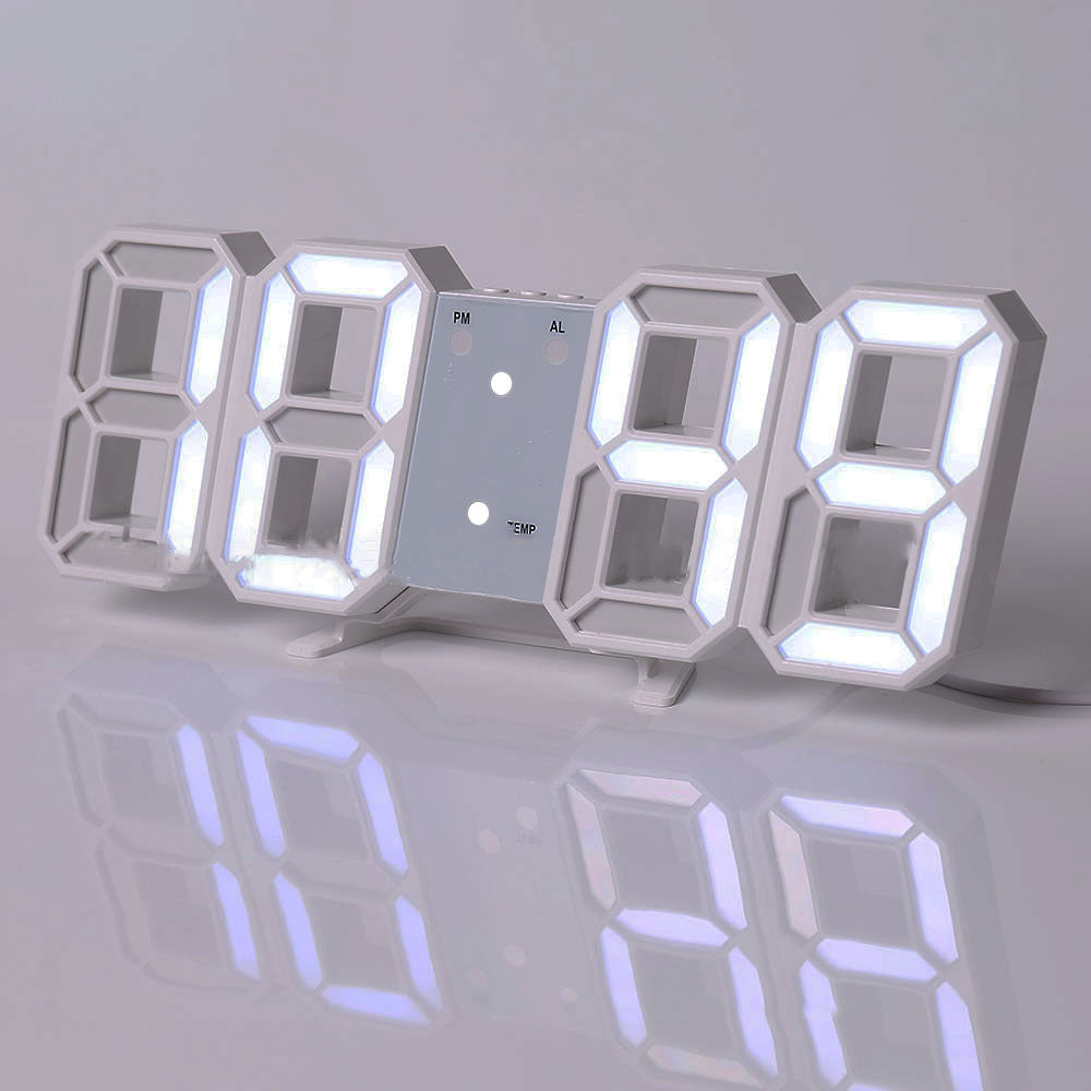 שעון קיר דיגיטלי תלת מימד 3D עם צג LED גדול, תאריך, טמפרטורה ושעון מעורר - לבית ולמשרד – תמונה 6