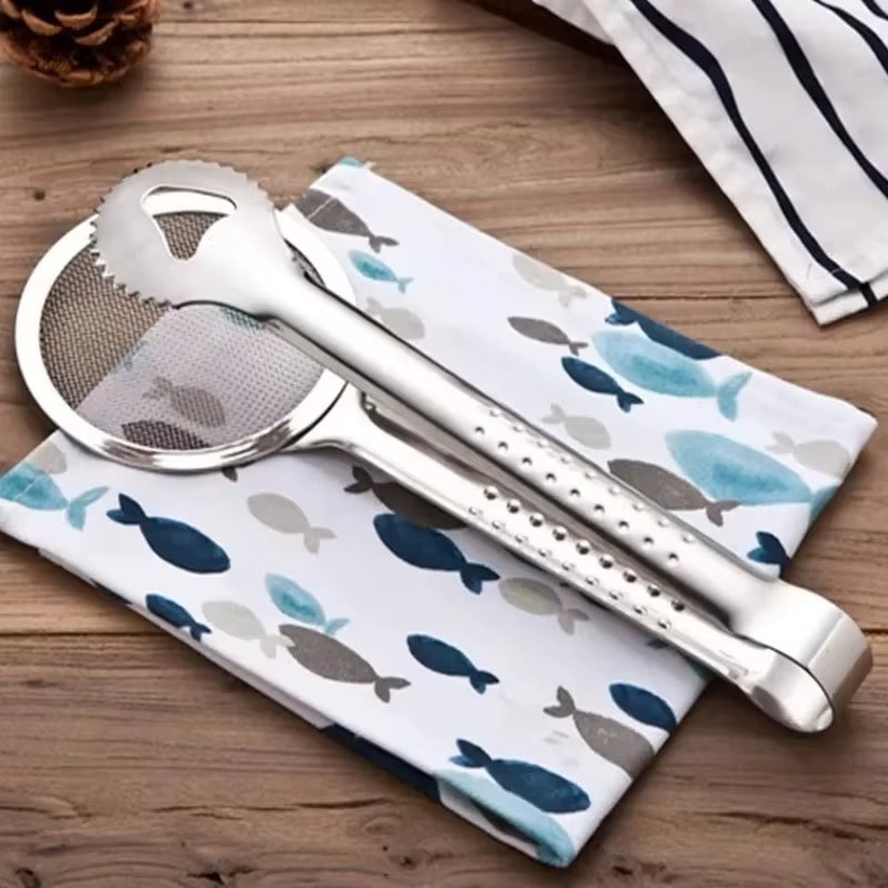 כף מלקחיים לטיגון מנירוסטה עם מסננת לניקוז שמן – תמונה 5