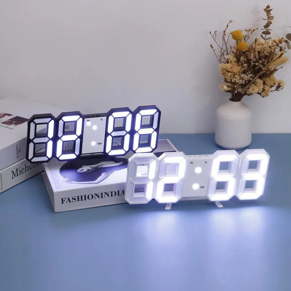 שעון קיר דיגיטלי תלת מימד 3D עם צג LED גדול, תאריך, טמפרטורה ושעון מעורר - לבית ולמשרד – תמונה 4