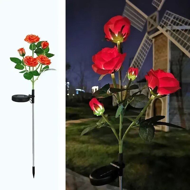 מנורת גן סולארית בעיצוב ורדים עם חיישן אור וסוללת ליתיום, עמידה למים IP65 – תמונה 5