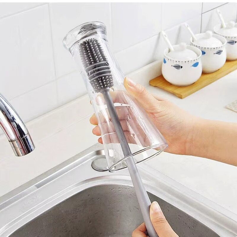 מברשת סיליקון לניקוי כלים ובקבוקים עם ידית נוחה – תמונה 3